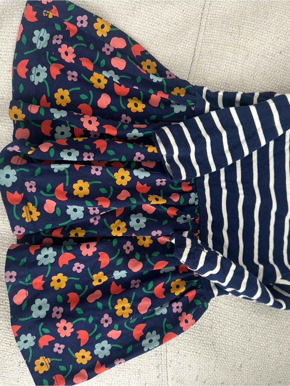 Hanna Andersson Navy Striped Top with Multicolor Floral Skirt Dress